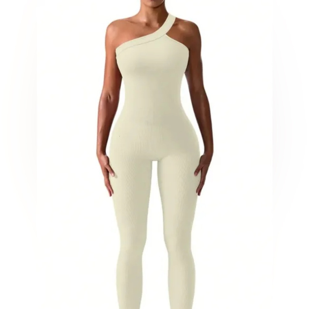 Cream Ribbed Jumpsuit - Picture 2 of 3